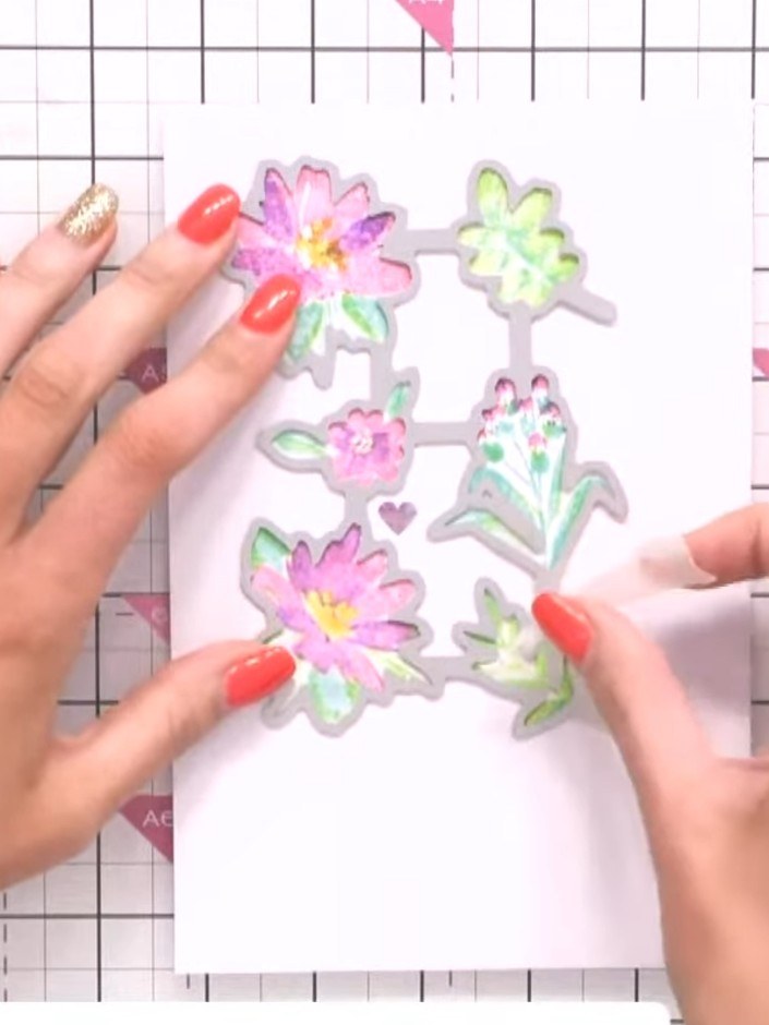 Step 10: Die cut all the stamped flowers using the coordinating dies from the Wow Blooms set. This will give you clean,