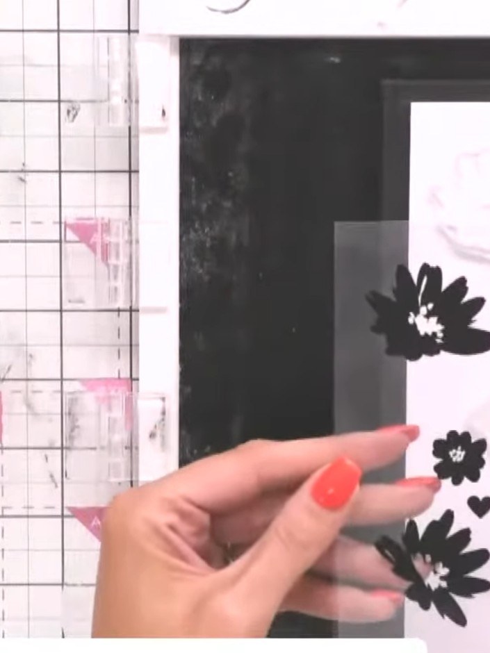 Step 2: Paper piece the cut chevrons back into the white card stock base to create a layered background effect. Positi