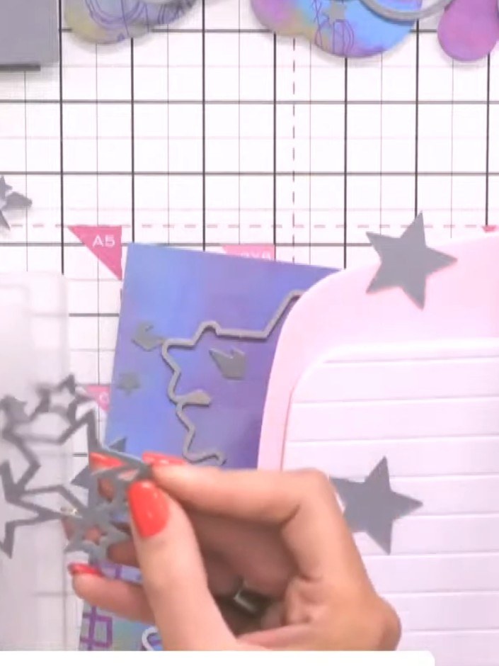 Step 3: Place the exterior die outline onto your chosen patterned paper. Run through your die-cutting machine to cut o