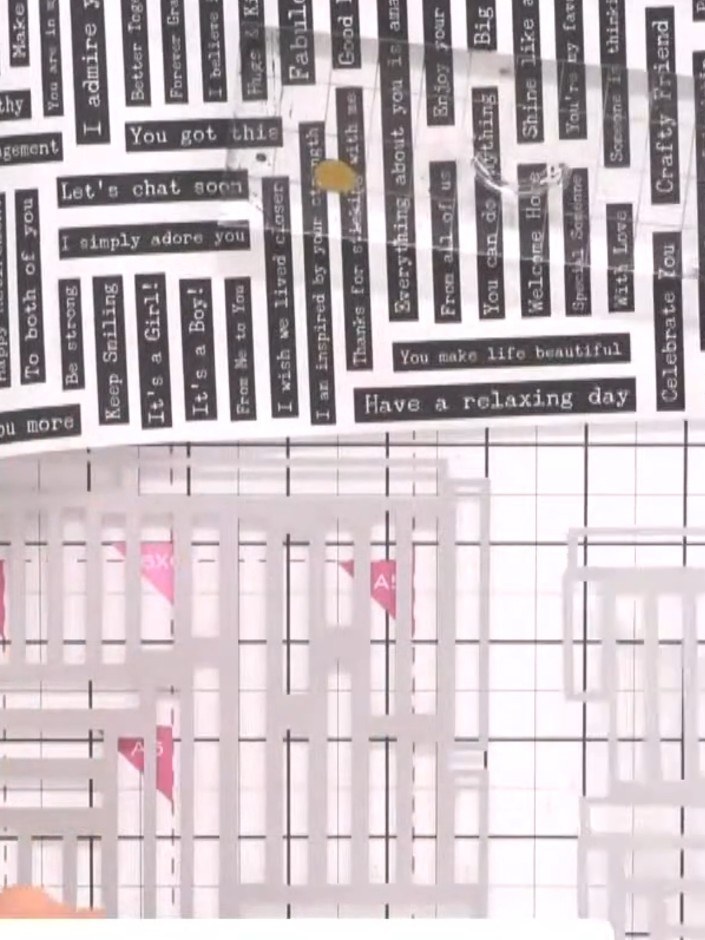 Step 1: Unroll your typewriter washi tape and locate the sentiment you want to use. The tape features various phrases 