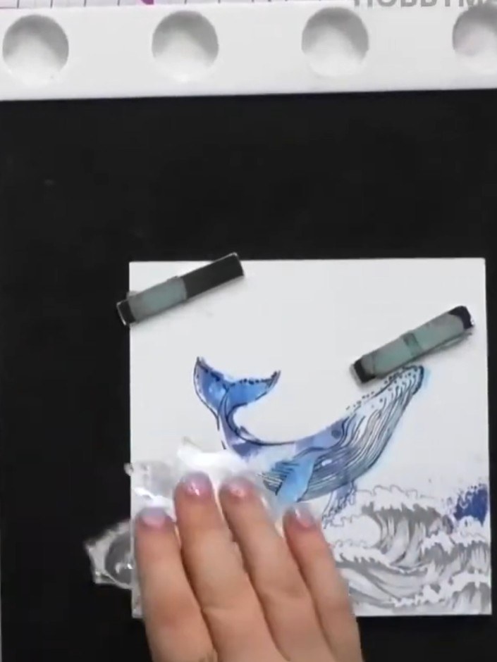 Lamination Watercolour Whale Card - the finished project
