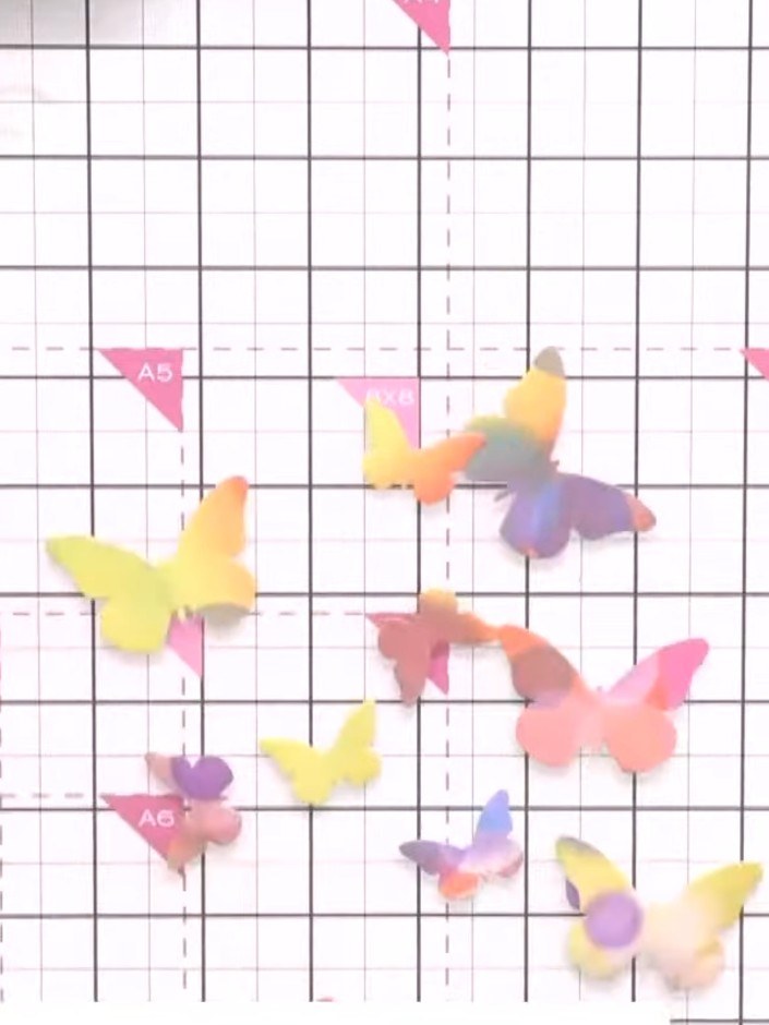 Step 2: Pop out all the butterfly elements from the die-cut. Keep both the individual butterflies and the background l
