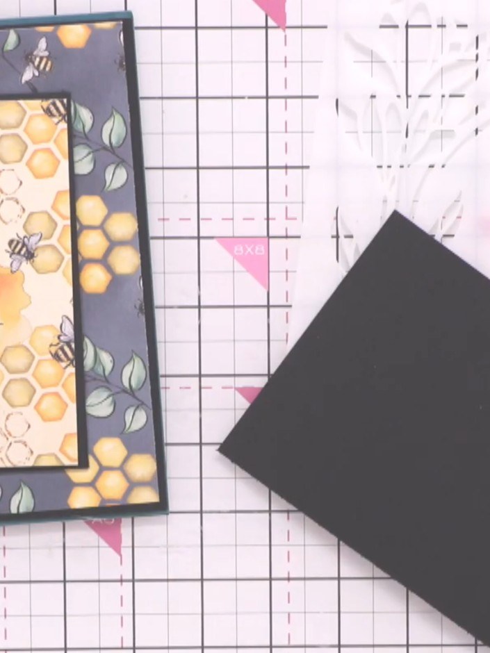 Step 4: Position the flower stencil on your patterned panel. Hold it in place with a magnet to prevent it from moving 