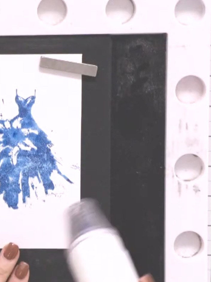 Step 4: Clean the solid portion stamp with a stamp cleaner or baby wipe to remove the blue ink. Allow the stamp to dry