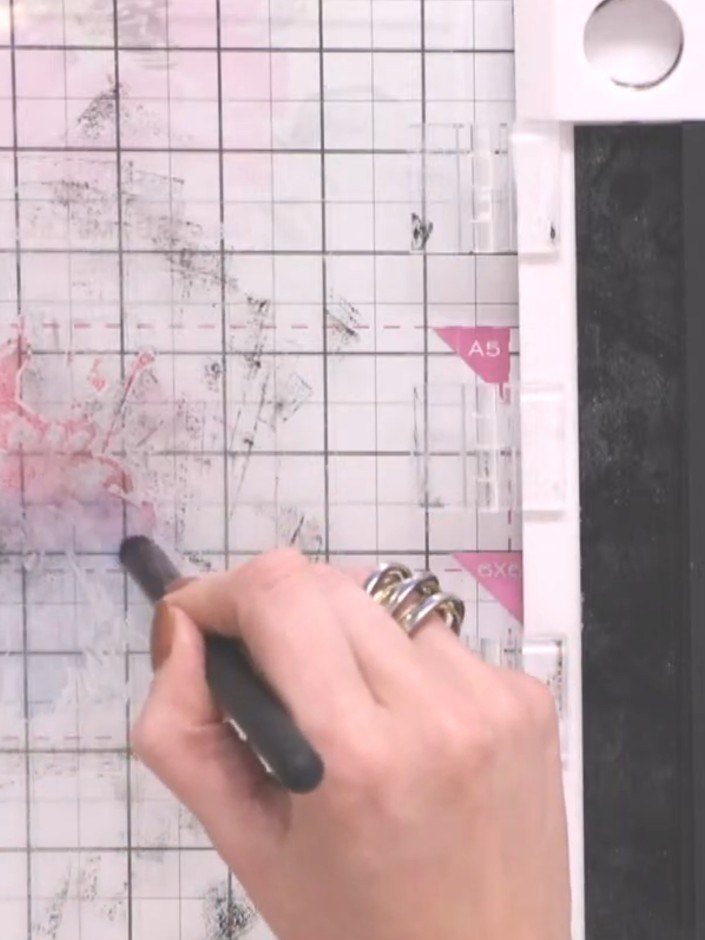 Step 2: Ink the top section of the solid portion stamp with your second colour pink ink, using a dauber or ink pad to 