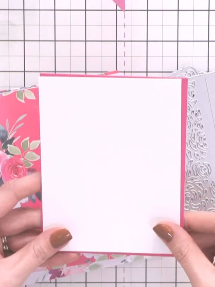 Step 3: Take a pink card blank and a piece of white cardstock. The white piece will be used to layer onto the pink car