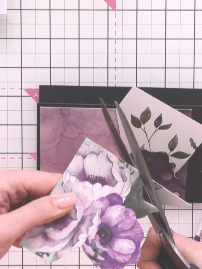 Step 5: If white edges appear from fussy cutting the floral images, use an ink blending tool to blend colour over them
