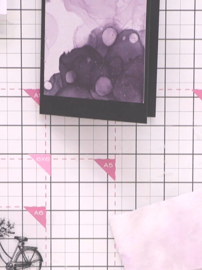 Step 2: Stamp the bicycle image from the Bloom & Grow set onto the pale pink card stock using black ink. Position the 
