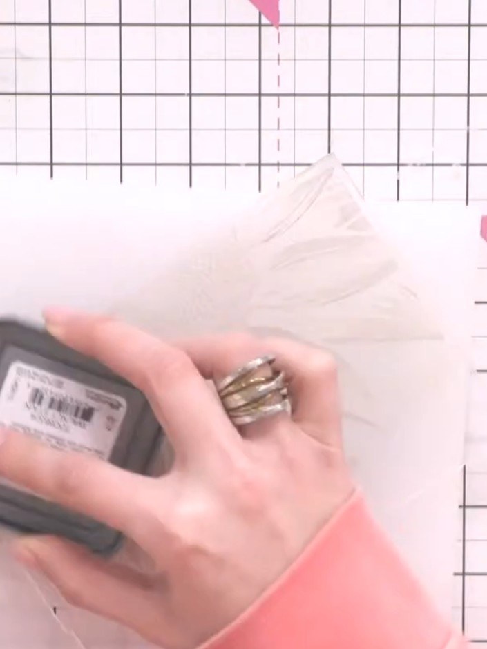 Step 4: Re-ink the embossing folder with the ink pad. Place the second piece of white card into the folder and run it 