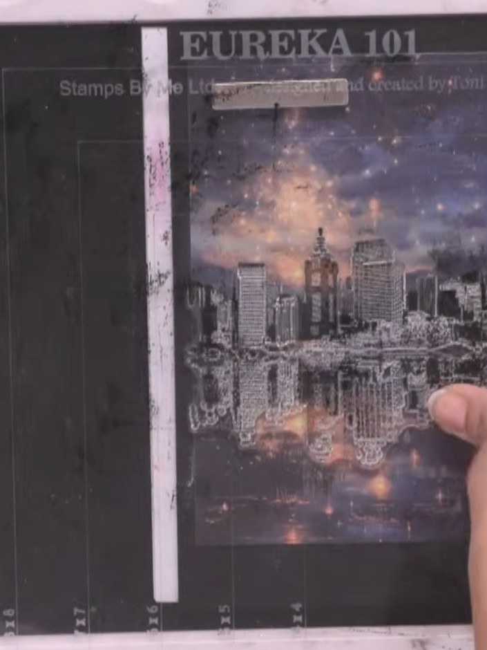 Step 6: Heat set the embossing powder with your pre-heated heat gun, moving it quickly across the paper to avoid burn 