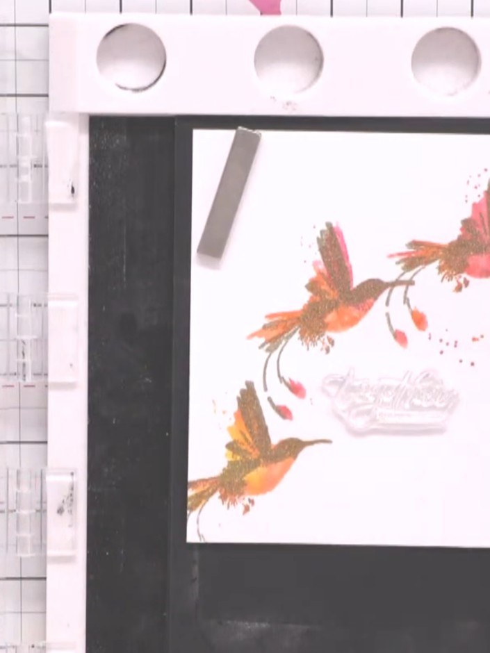 Step 13: Stamp the sentiment in the centre of the white card panel, pressing down firmly twice to ensure a clear impres