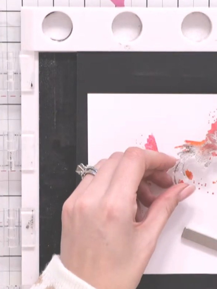 Step 8: Ink up the black detail layer stamp with a sticky embossing ink pad. Ensure the entire stamp surface is evenly