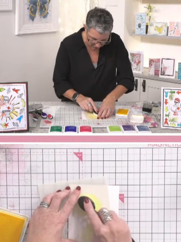 Step 2: Apply yellow water-reactive ink to your white card using a dauber or applicator. Work the ink onto the surface