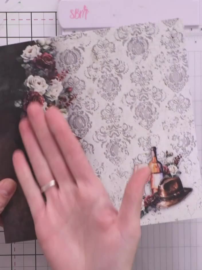 Step 4: Die-cut the exterior wallet piece from the dark floral leather-effect paper using the larger die from the two-