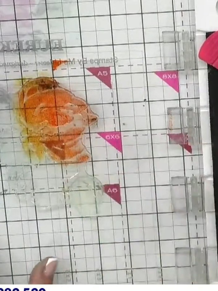 Step 2: Apply watercolour paint to specific parts of the colour stamp. Use pink for the petals and green for the leave