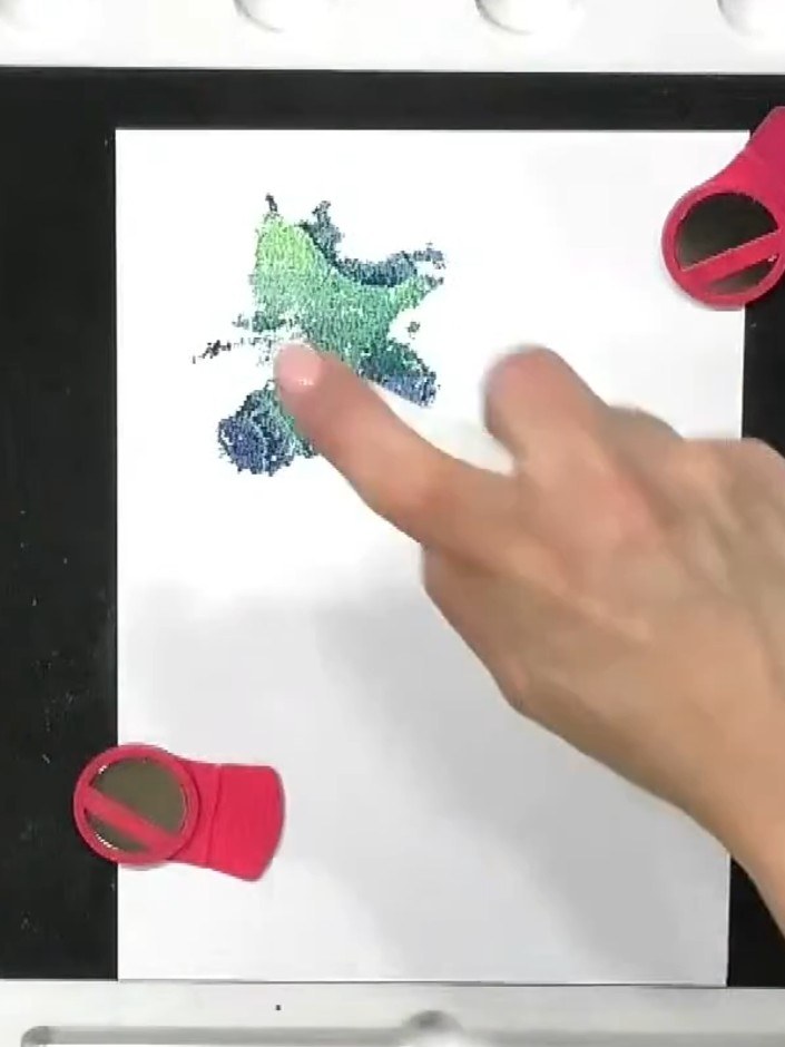 Step 1: Stamp the decorative splat background stamp onto white card using black ink. Press firmly and lift straight up