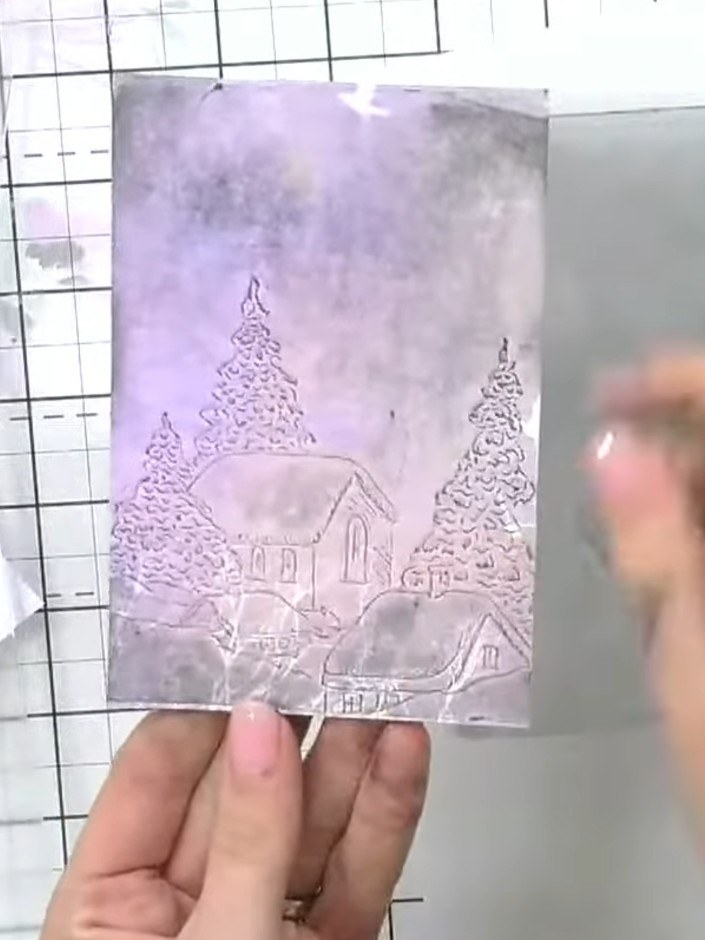 Inked Embossing Folder Winter Scene Card with Trees - the finished project