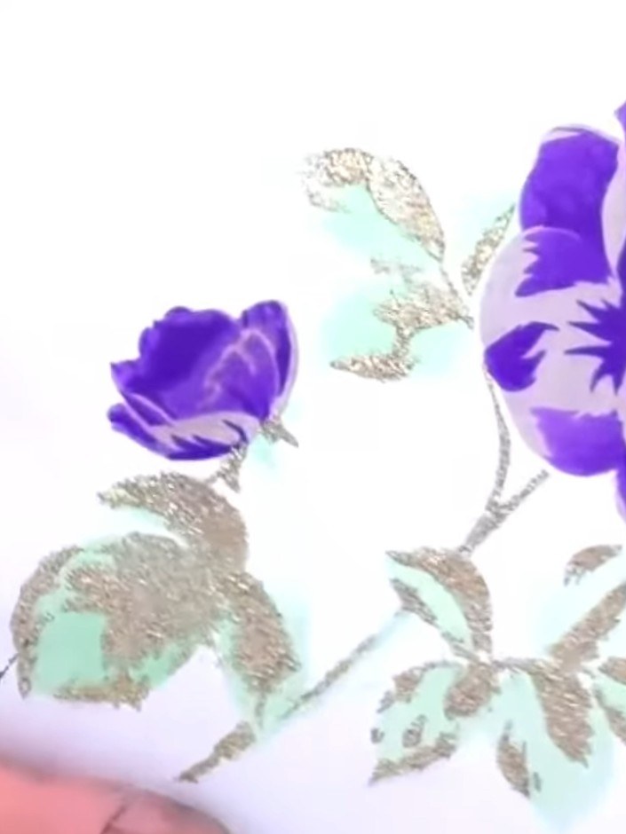 Layered Lilac and Gold Rose with Stencil and Ink - the finished project