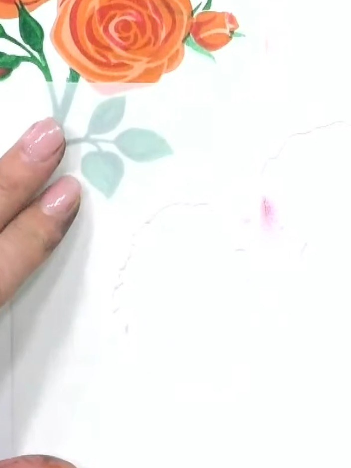 Step 1: Position the poppy layering stencil on your white card stock in the bottom corner. Use the corner alignment ma