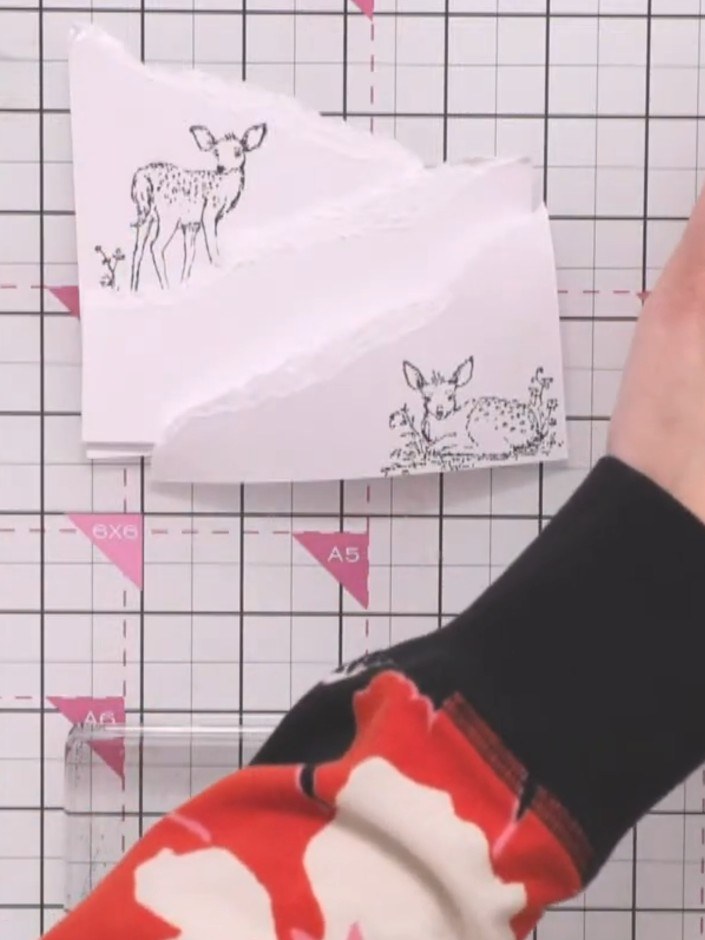 Step 4: Stamp small shrub and grass details in black ink around the animals to fill in the landscape and anchor them i