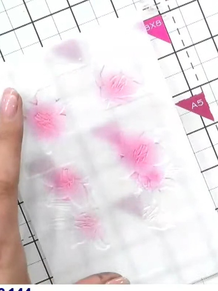 Step 8: Using a white ink pad, tap highlights onto the front of the vellum to bring back definition. This creates cont