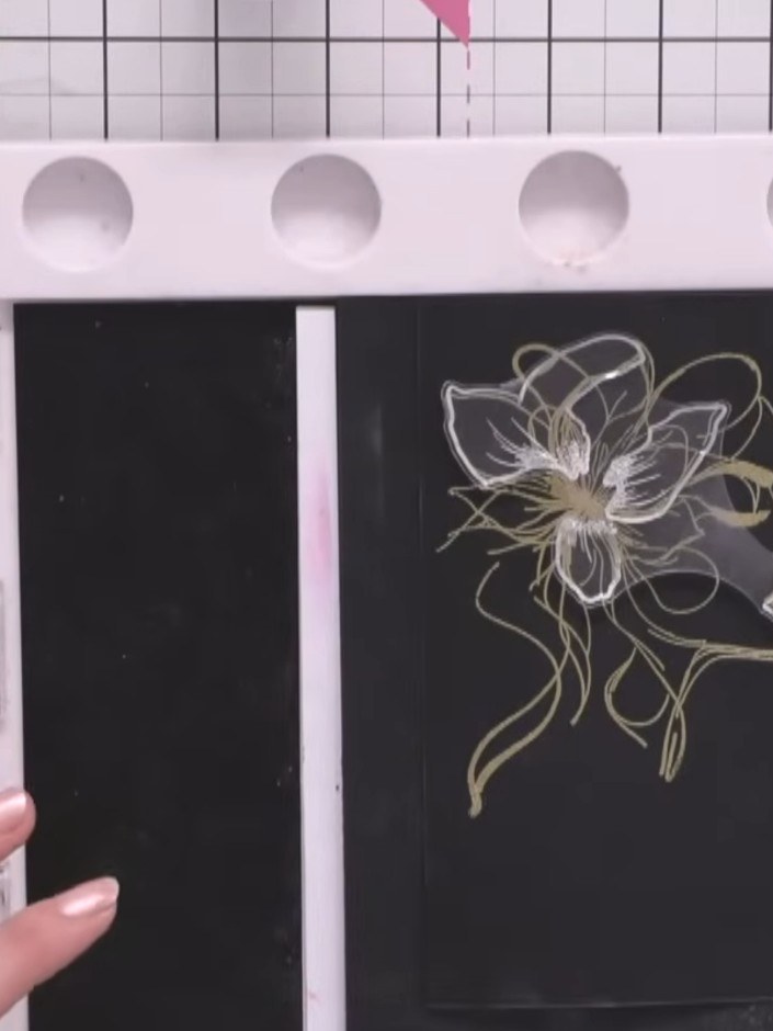 Step 6: Heat set the lighter embossing powder using your heat tool, working quickly to preserve the gold layer beneath