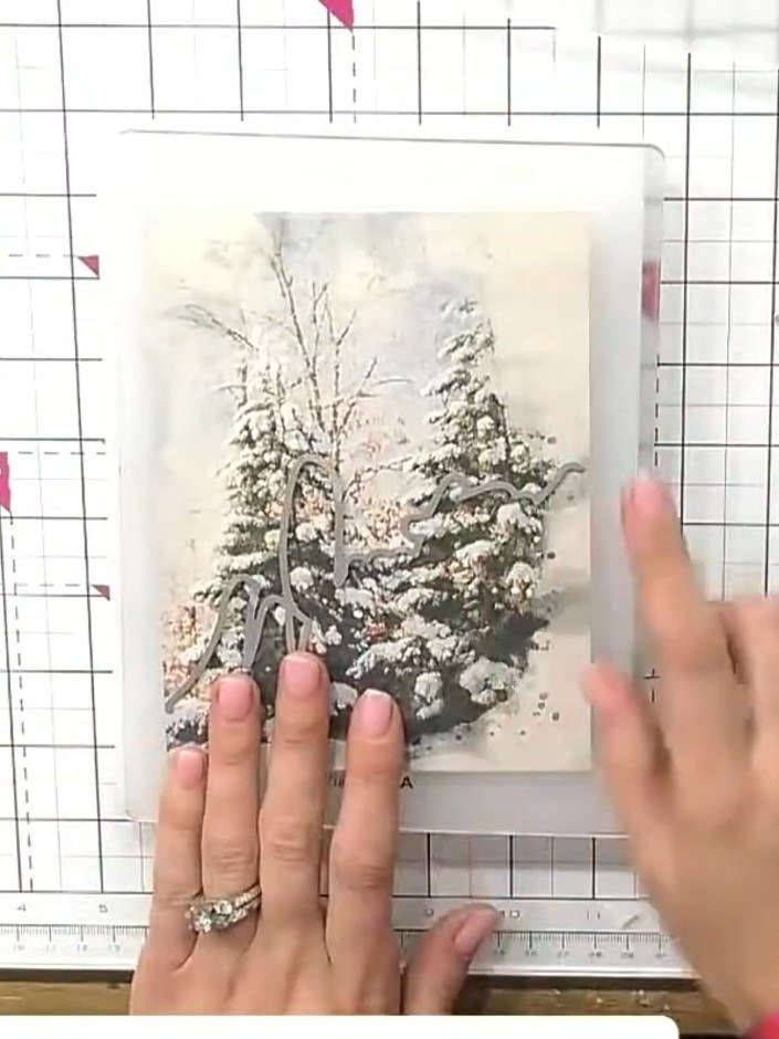 Step 3: Take one of the painted mounts from the Festive Friends set and trim it down to size so it will fit behind the
