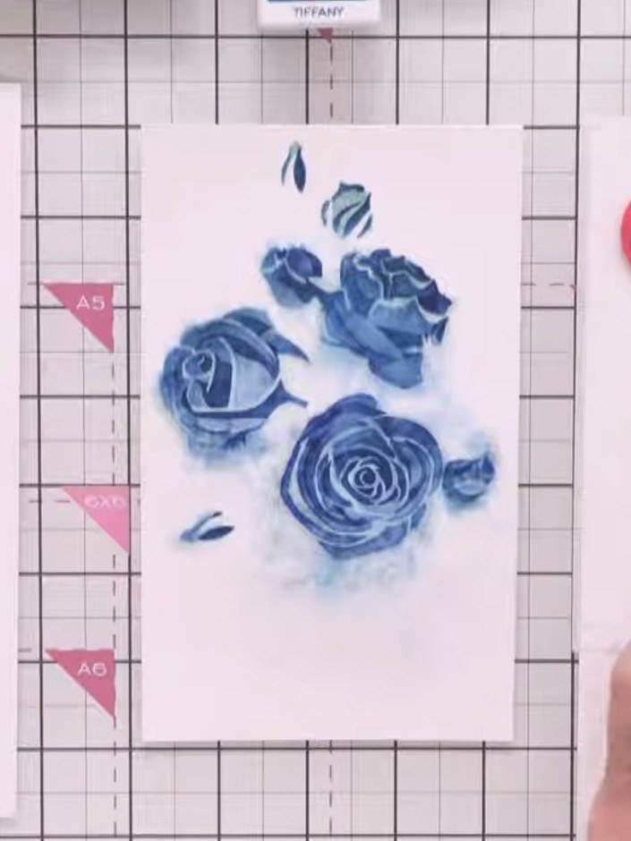 Teal Rose with Water Spray Technique - the finished project
