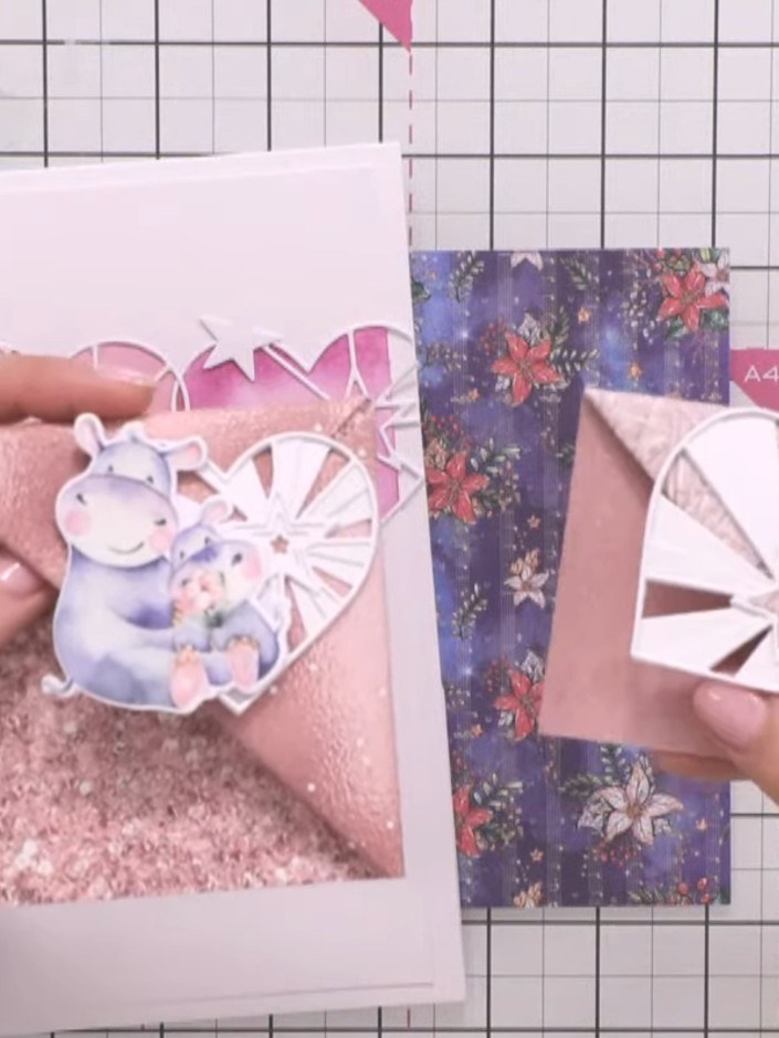Step 2: Fold the top edge of the floral paper down to create a fold line and burnish firmly with your finger to create