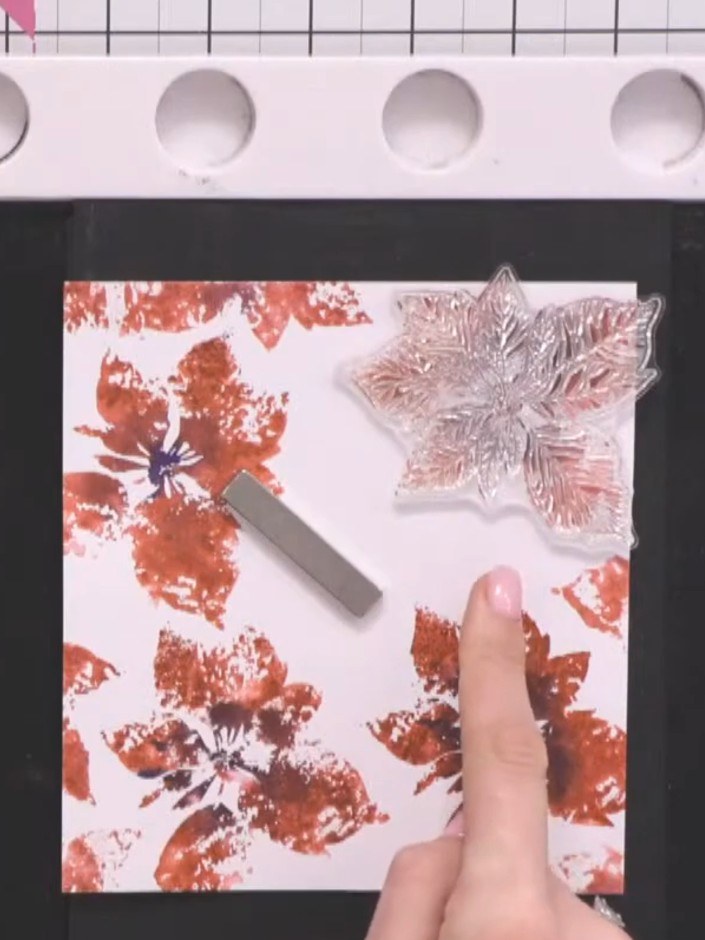 Step 9: Ink up the outline portion of the lamination stamp using the gold metallic sticky ink pad. Apply the ink evenl
