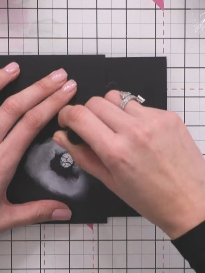 Step 3: Lightly tap white paint onto the first half of the embossed poppy design to highlight the raised detail. Use a