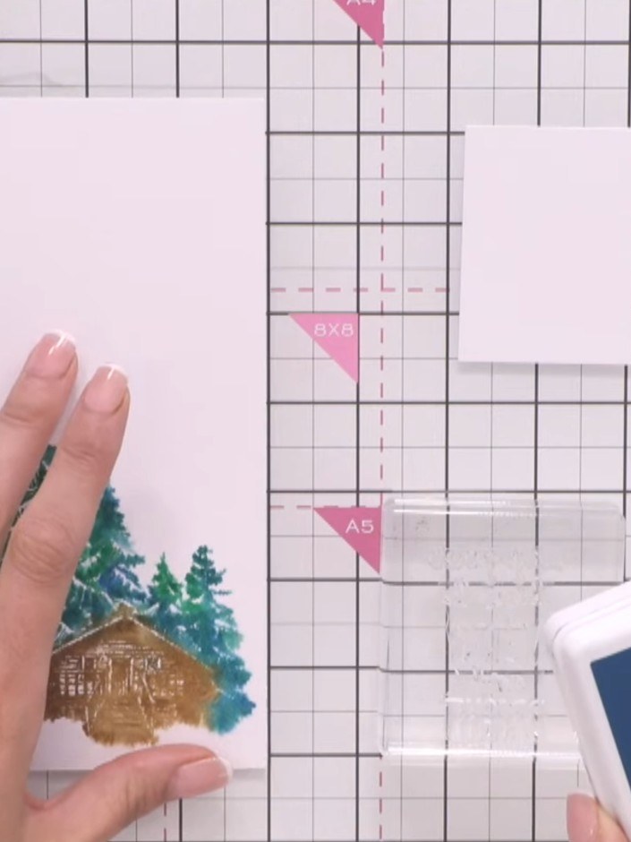 Step 6: Stamp a sentiment from the set onto a separate piece of white card using a dark teal ink. The stamped image sh