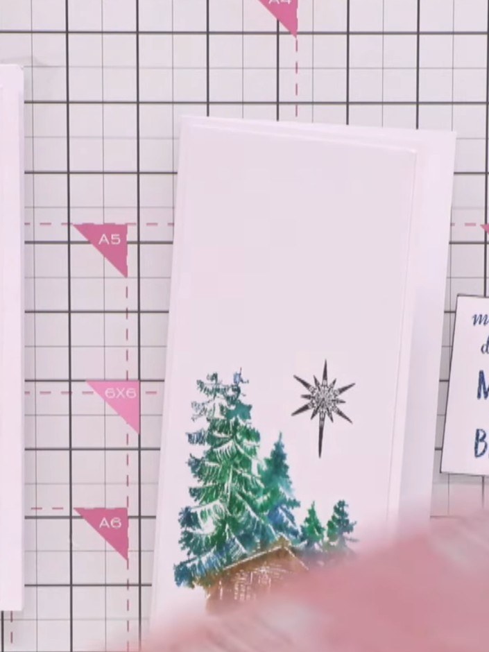 Step 8: Mount the sentiment panel onto the card front. Use a piece of scrap card to mask off areas and add sparkle or 