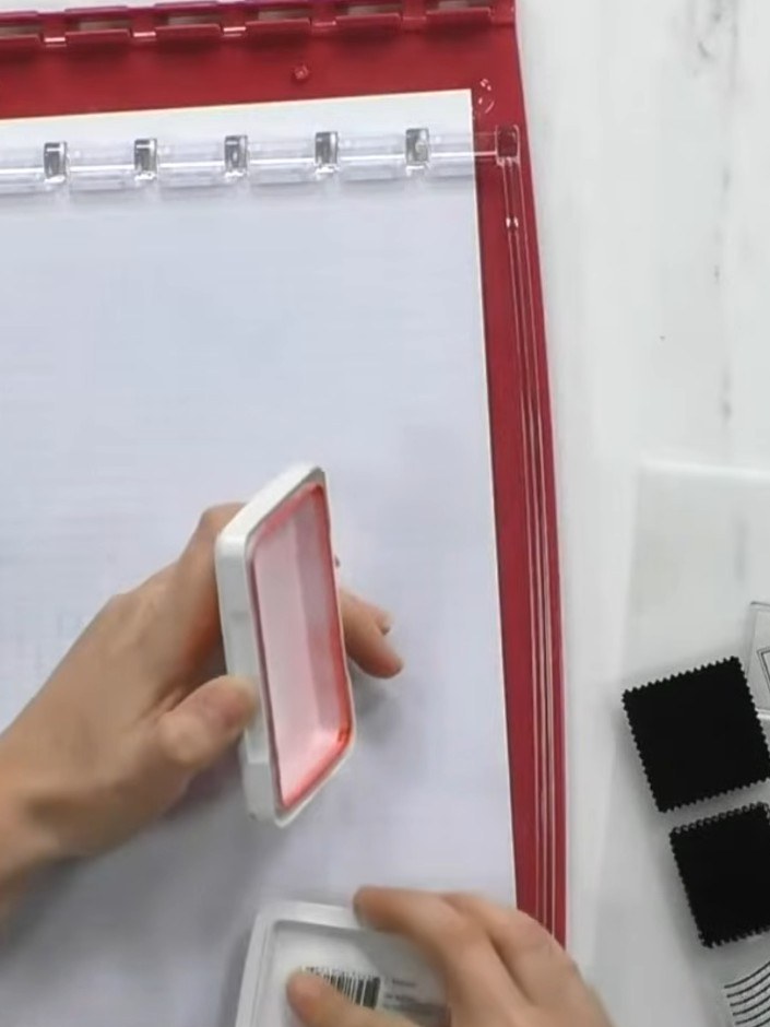 Step 1: Place your white card stock into the Sizzix Making Tool. Position the stencil and stamp tool over the card, th