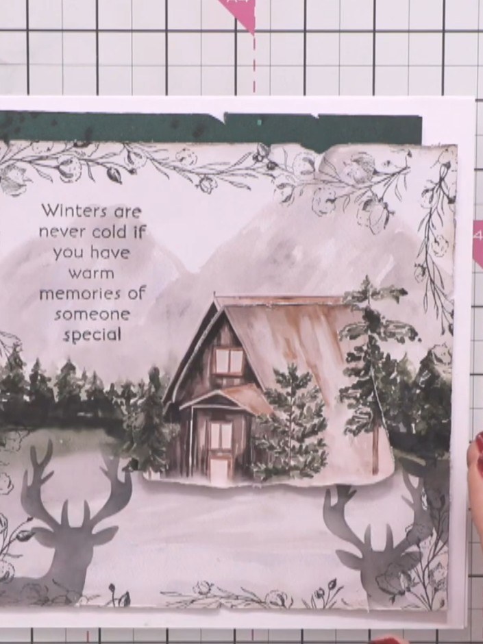 Step 11: Optional: Add sparkle around the cabin and throughout the winter scene using glitter glue or sparkle pens to c