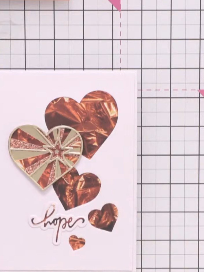 Step 8: Position the sentiment words 'faith' and 'hope' on your card, adjusting their placement until you are happy wi