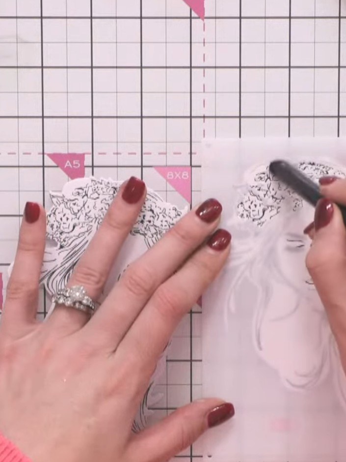 Step 4: Using a medium brush, apply pink ink to the bouquet area of the stamped image with a pouncing technique. Blend