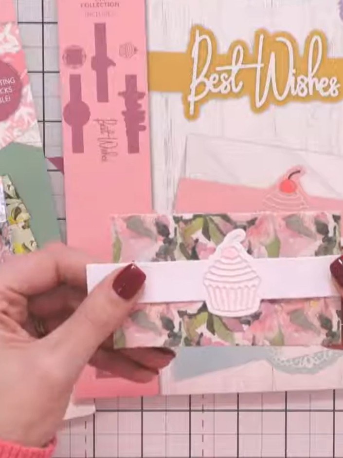 Step 5: Select a belly band die (such as 'Best Wishes', 'Cake', or 'Frame') and die-cut it from your chosen patterned 