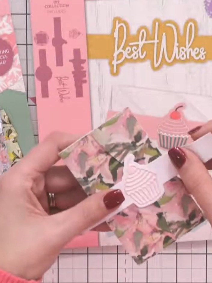 Step 8: Use coordinating patterned papers from your stash or the included double-sided papers to customise your gift c
