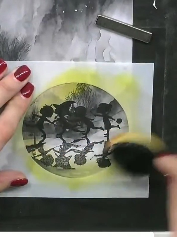 Schwarz-weiße Silhouettenkarte mit Seifenblaseneffekt - the finished project