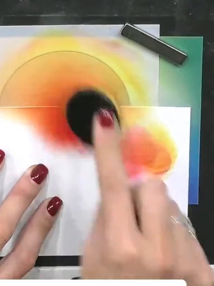 Step 5: Remove the stencil and use a clean, damp brush to soften and blend the colour transitions on your sunset backg