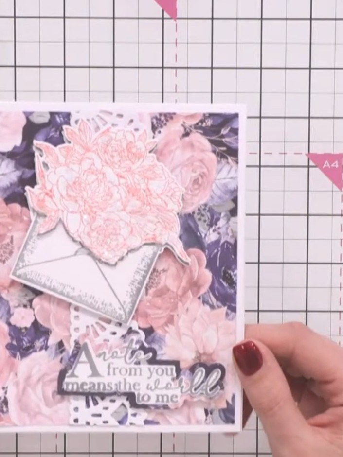 Midnight Blooms Navy and Pink Card with Vellum Overlay and Border - the finished project