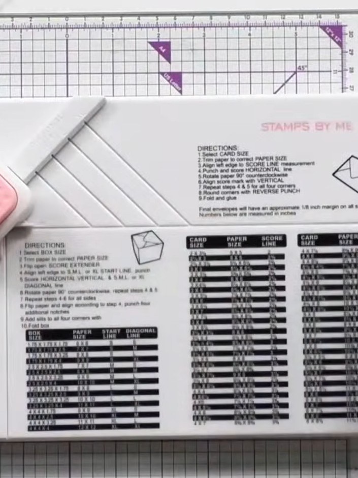 Step 1: Place your 12x12 inch piece of cardstock into the box making board, aligning it with the start line and the di