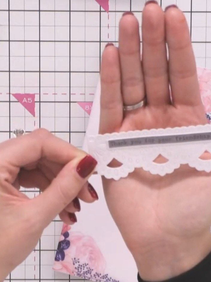 Step 4: Stick the decorative vellum border down the side of your card front using tape runner or double-sided tape. Po