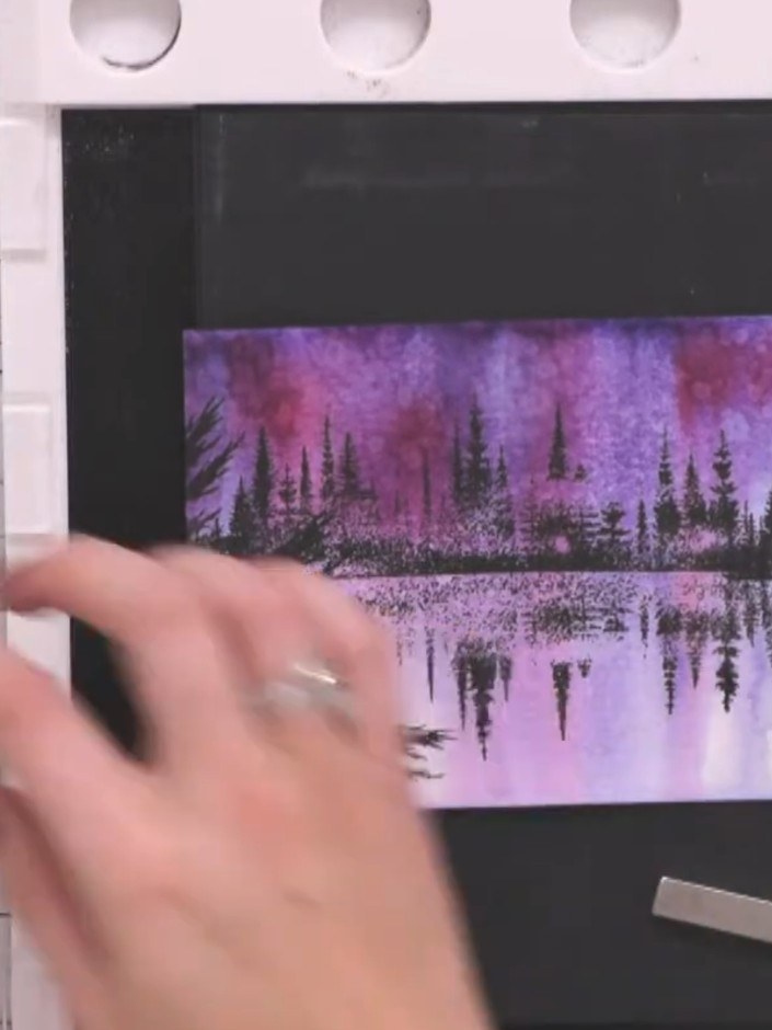 Step 11: Add any additional details or reflections as desired to complete the atmospheric forest scene. Use black ink t