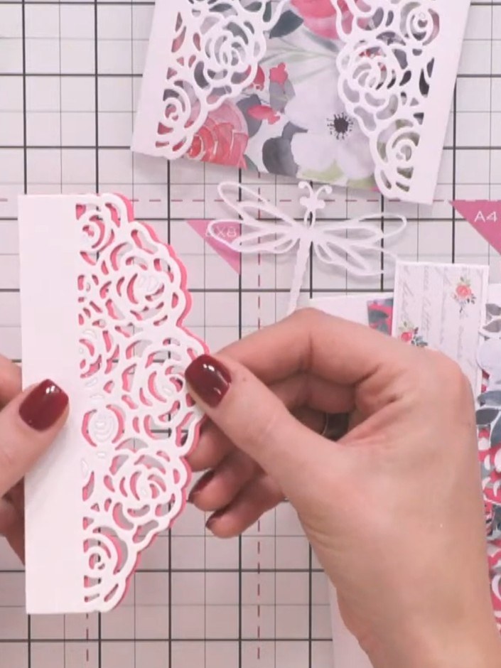 Step 1: Die cut the hinge element from your patterned paper using the pre-cut wrap die from the collection. Layer the 