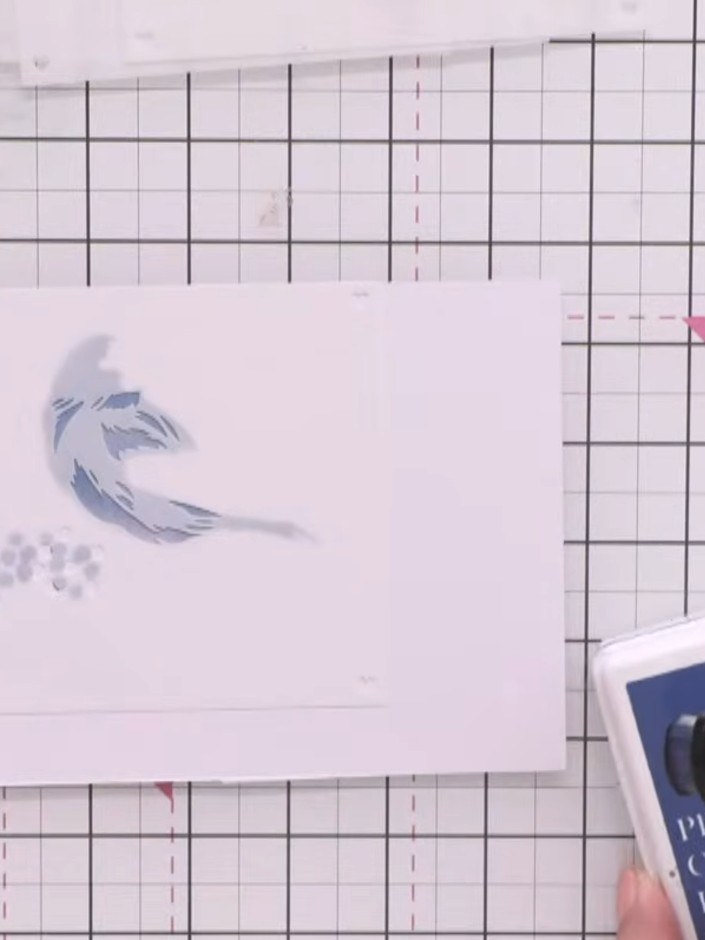 Step 4: Remove the first stencil and position the second stencil over the bird image. Apply blue ink through the stenc