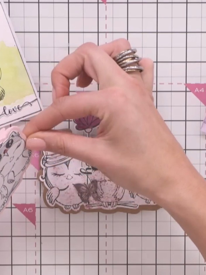 Step 6: Die-cut the hat embellishment from a different coloured cardstock to create contrast with the owl image. This 