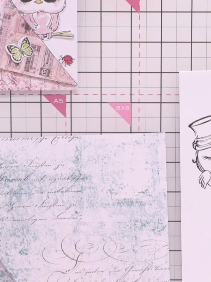 Step 1: Stamp the owl family design onto plain white card using a black ink pad. Press down firmly to ensure a clear, 
