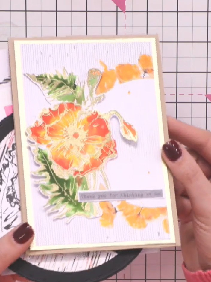 Tarjeta floral de amapolas efecto acuarela con tinta corrida - the finished project